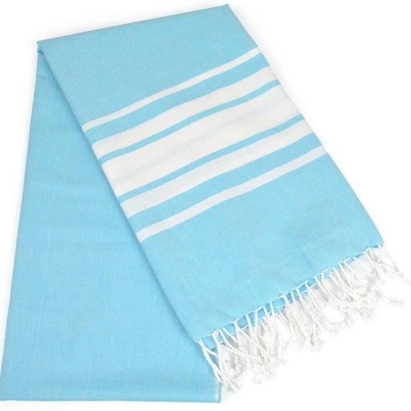New Aqua Blue Turkish Cotton Peshtemal Beach Towel Bath Spa Fouta Sarong Scarf - Picture 2 of 8